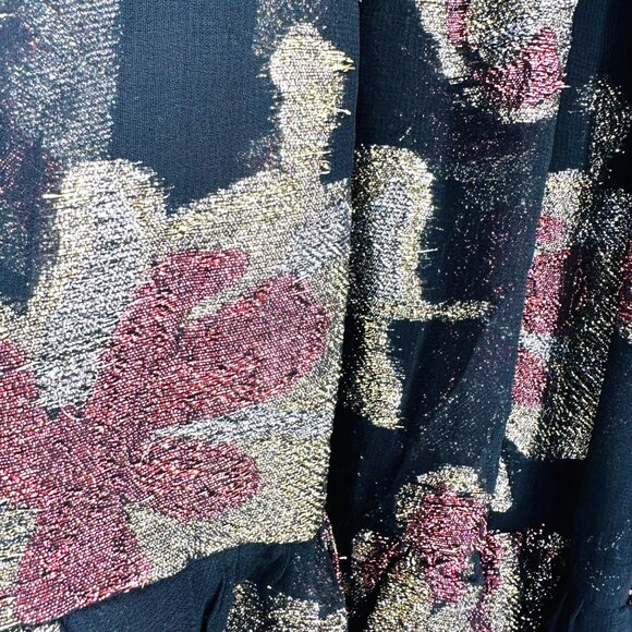 Maeve Anthropologie Shine Metallic Floral Black Sleeveless Tie-Neck Swing Dress - Picture 8 of 12